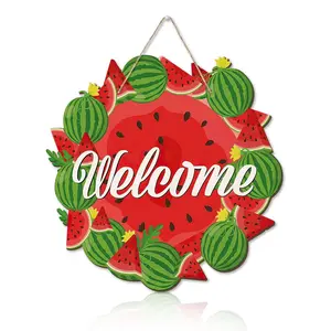 Summer Watermelon Theme Wooden Wall Art Pendants, Welcome Sign, Watermelon Slice Decor, Coastal Farmhouse Living Room Bedroom Decor