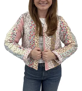 Paige Patchwork Stripe Cropped Quilted Jacket