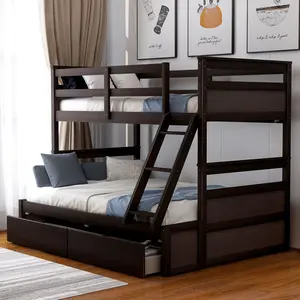 Twin Bunk Beds with Storage Space Modern Espresso Style Design Solid Pine Wood Construction Maximized Space Versatile Family Bed