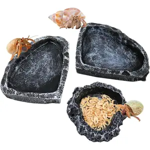 3 Pack Reptile Food Dish, Resin Hermit Crab Food & Water Bowl, Reptile Feeding Food Dish Kit, Tank or Aquarium Accessory, Suitable for Turtle Lizard Hermit Crab Snail Bearded Dragon Leopard Gecko