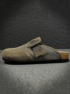Men's Fashion Soft Sole Mules, Comfortable Slip-On Sandals, Summer Outdoor Beach Walkers, Walking Shoes, Couples Shoes, Round Toe, PU Leather