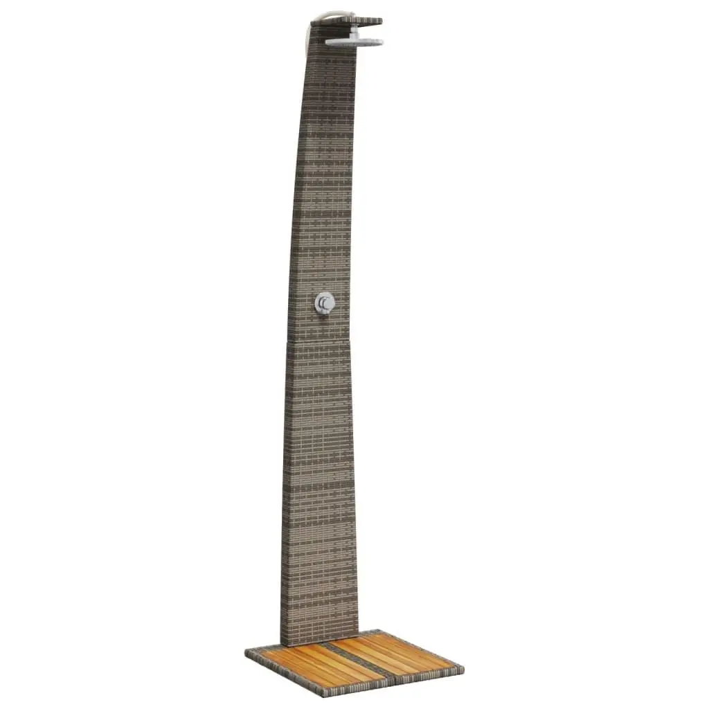 vidaXL Outdoor Shower, Swimming Pool Shower with Rotatable Spray, Patio Furniture for Garden Backyard, Gray Poly Rattan and Acacia Wood 368210