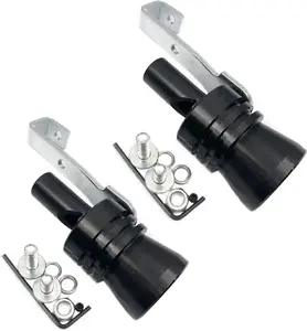 2pcs XL Size Aluminum Alloy Universal Turbo Sound Exhaust Muffler Pipe Whistle Car Roar Maker (XL-Black)