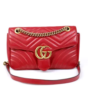 Pre-owned GUCCI leather Crossbody Bags GG Marmont Small Shoulder Bag in Red Calfskin with Gold Hardware Crossbody Bag GG21 A025814717 XH new