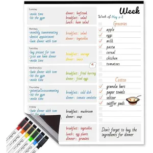 Dry Erase Weekly Calendar - 10"x12" Weekly Dry Erase Calendar for Fridge - 6 Extra Fine Point Markers Included - Shipped Flat
