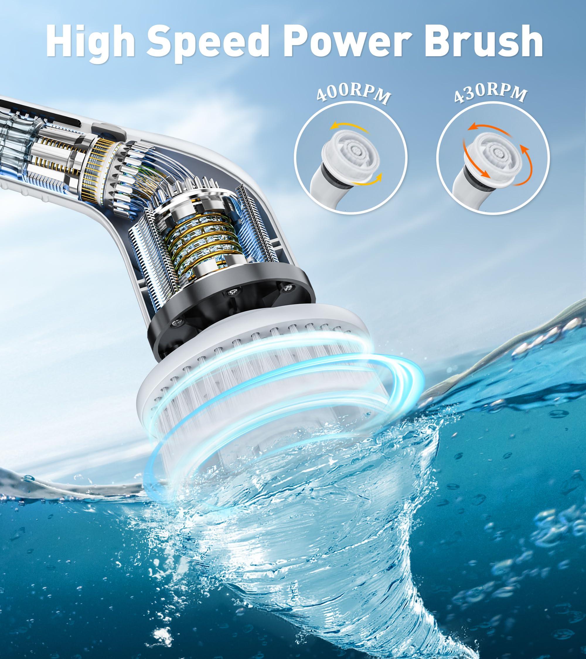 （Limited Time ) Upgraded Cordless Electric Spin Scrubber Bathroom Cleaning Set with 8 Replaceable Brush Heads, 3-Level Adjustable Extension Handle, Dual Speed and IPX7 Waterproof, Ideal for Bathroom, Kitchen, Toilet, Window, Pool and Car Cleaning