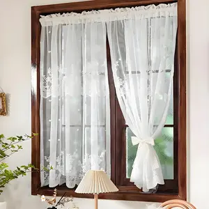 Lace Curtain, 2 Counts Romantic Style Short Curtain, Window Curtain for Home Living Room Bedroom Decoration, Window Decorations Supplies