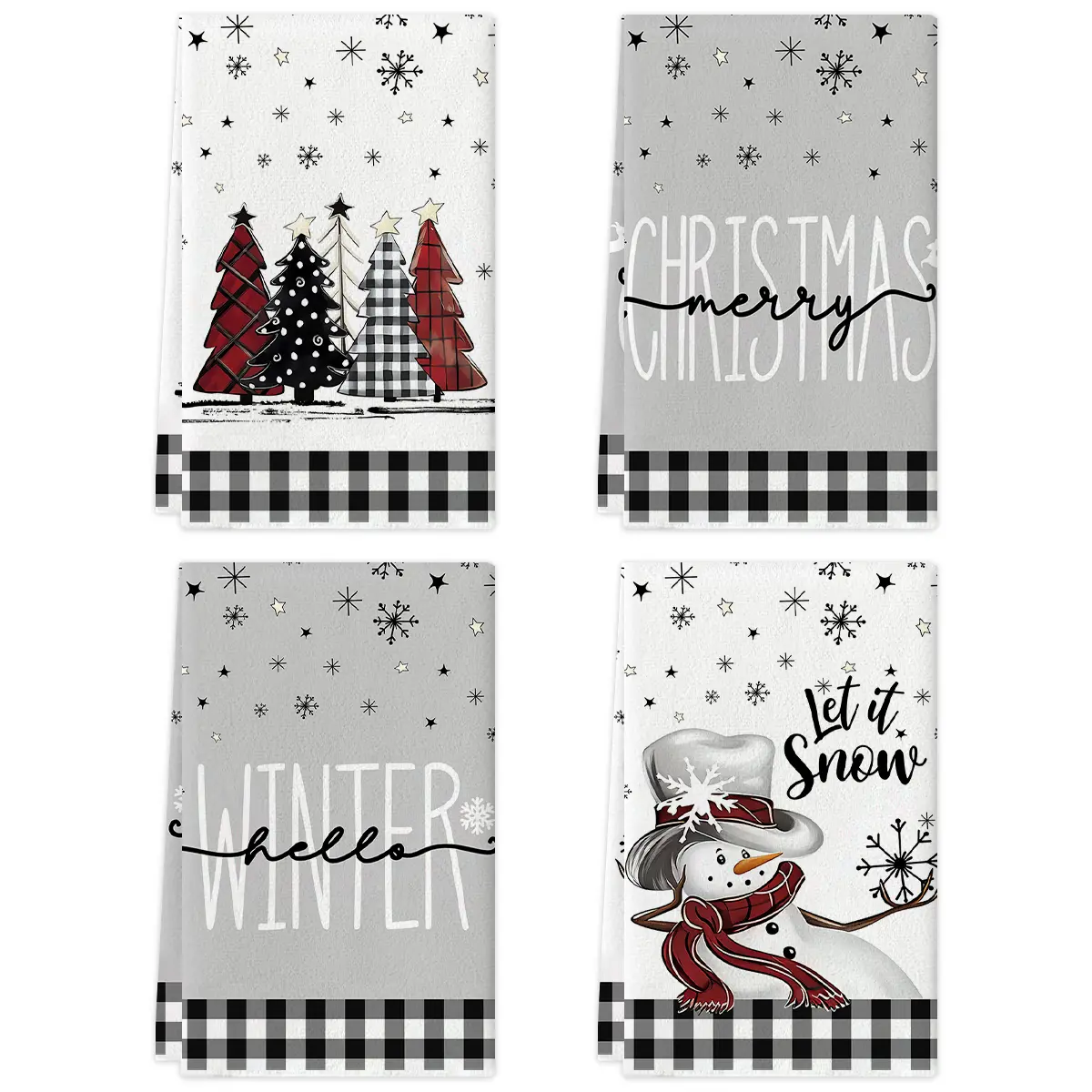 2/4pcs Christmas Kitchen Towels, Festive Tree & Snowman Design, Reusable Multi-Purpose Hand Cleaning Drying Decorative Gifts for Holiday Season