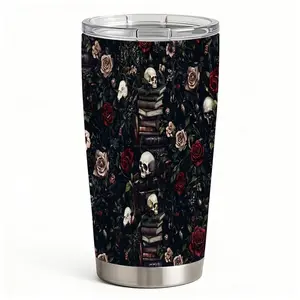 20oz Gothic Skull and Roses Dark Floral Stainless Steel Tumbler， Tumbler with Lid Double Wall Vacuum Insulated Travel Mug