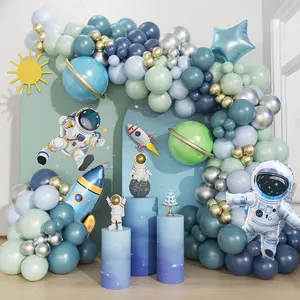 167Pcs Space Balloons Arch Kit - Outer Space Party Decorations With Astronaut Rocket Blue Green Balloons For Baby Shower