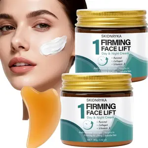 Face firming cream containing niacinamide, collagen, and hyaluronic acid; moisturizes, smooths, and enhances skin radiance; suitable for daily facial care; portable travel size; includes a spatula; skincare gift for women; morning and evening cream.