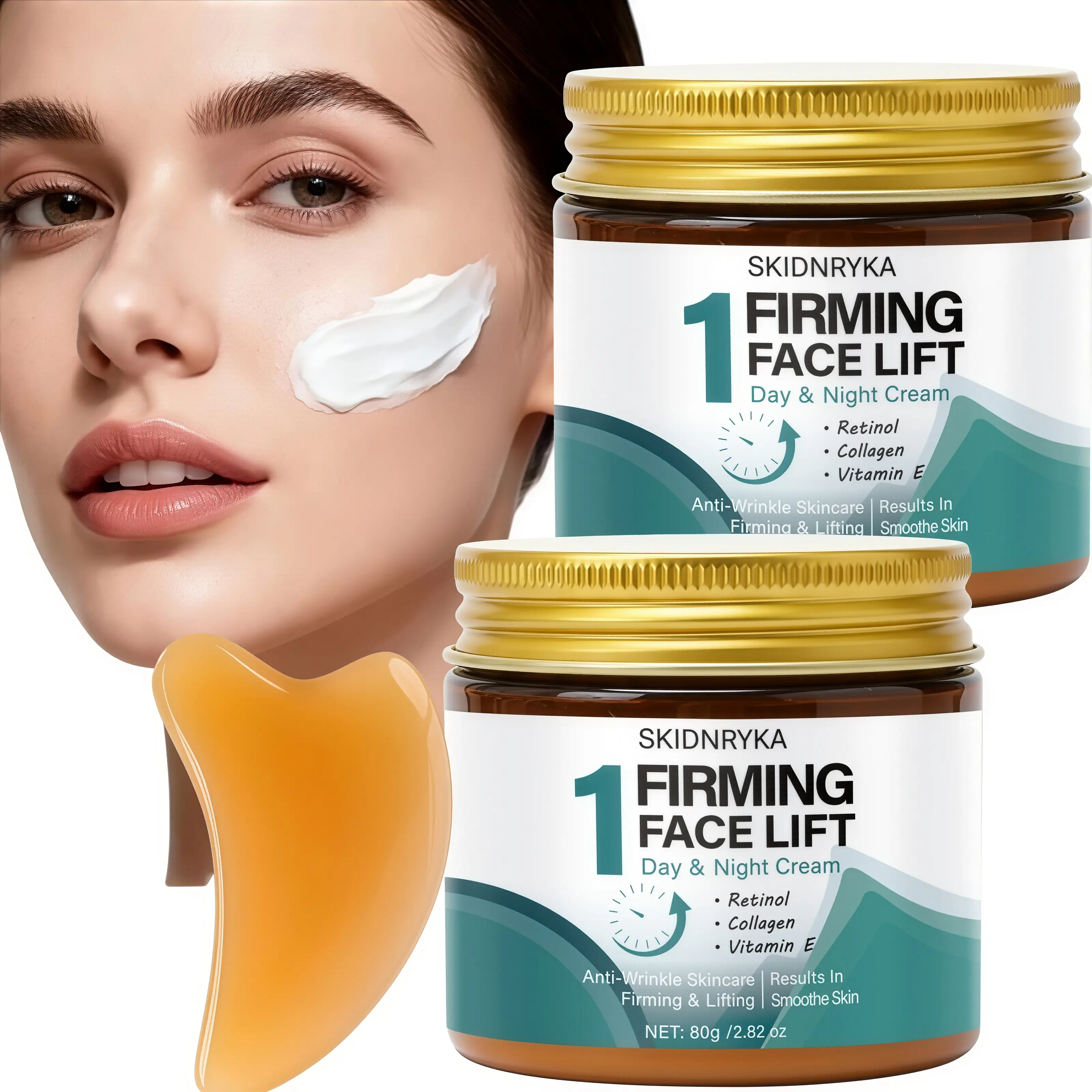 SKIDNRYKA Face Firming Cream with niacinamide, collagen, and hyaluronic acid; hydrates, smooths, and enhances skin radiance; suitable for daily facial care; portable travel size; includes a spatula; skincare gift for women; morning and evening cream.