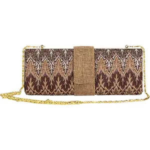 212 MAIN Women's Aryana Sage Brown Multi-Printed Chain Strap Clutch Purse, Magnetic Snap Closure, Drop-In Strap Shoulder Handbag (DIY Specialty Supplies Accessory), Fashionable Purse