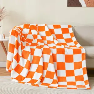 Checkered Orange Tennessee Blanket Checkerboard Grid Pattern Soft Throw Blanket for Couch, Bed, Sofa Luxurious Warm and Cozy for All Seasons  Family and Friends Perfect Christmas Present