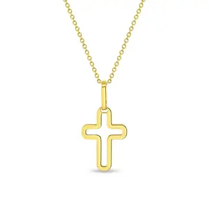14k Gold Curved Cross Outline Kids / Children's / Girls Pendant/Necklace
