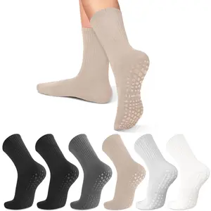 6 Pairs Pilates Socks with Grips for Women-Non-Slip Yoga Socks for Ballet Dance Barefoot Workout Pregnant Crew Socks