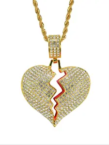 Broken Heart Pendant Necklace, Full Drill Crystal Design, Bold Emotional Style, Perfect for Streetwear, Daily Wear, Unisex Couple Jewelry, Heart Shaped Necklace, Statement Necklace