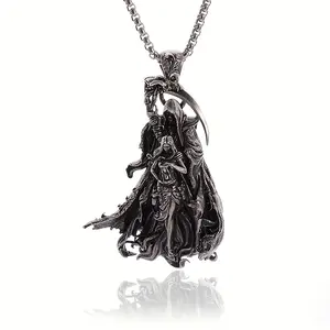 Vintage Fashion Gothic Death Scythe Necklace, Soul Of Life Demon Pendant, Hip Hop Punk Jewelry Halloween Gift For Men