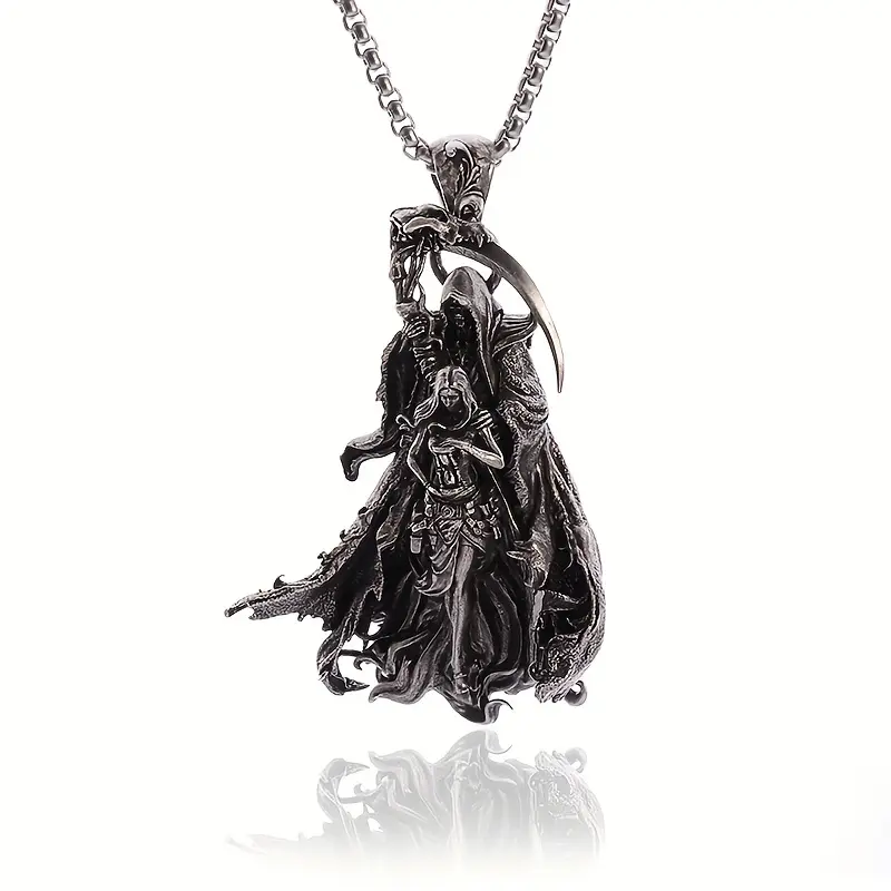 Death Scythe Pendant Necklace, Vintage Gothic Punk Alloy Jewelry for Men, Unique Accessory for Halloween, Concerts & Daily Wear