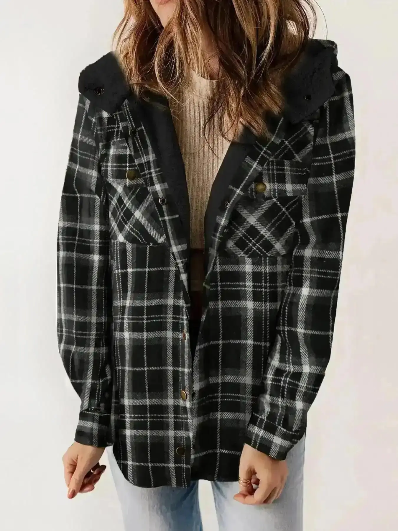 Varsity Letterman Jacket, Print Button Front Thermal Lined Hooded Coat Jackets, Casual Long Sleeve Pocket Outerwear for Winter, Ladies Clothes Daily Wear, Versatile, Comfort, Style, Outfit, Essential, Trendy, Chic