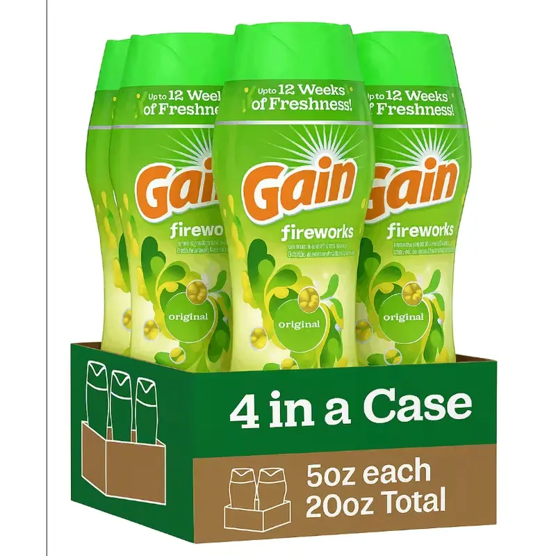 Gain Fireworks Original Scented Fragrance Booster 4-Pack (5oz Bottles, 20oz Total) - Long-Lasting Freshness for Household Laundry