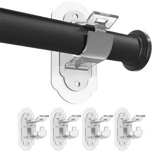 No Drill Nail Free Adhesive Curtain Rod Brackets Holders Multipurpose Self Adhesive Curtain Rod Hooks Clear 4Pcs