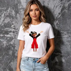 Women's Plus Size 180g Cotton Crew Neck Fitted T-Shirt - Elastic, Comfortable Streetwear, Cool Cartoon Girl Red Graphic, Bright Casual Short Sleeve, Light Heat Transfer Fabric Top, Anniversary Tiktokshopspringglowup summerwins,summerwins