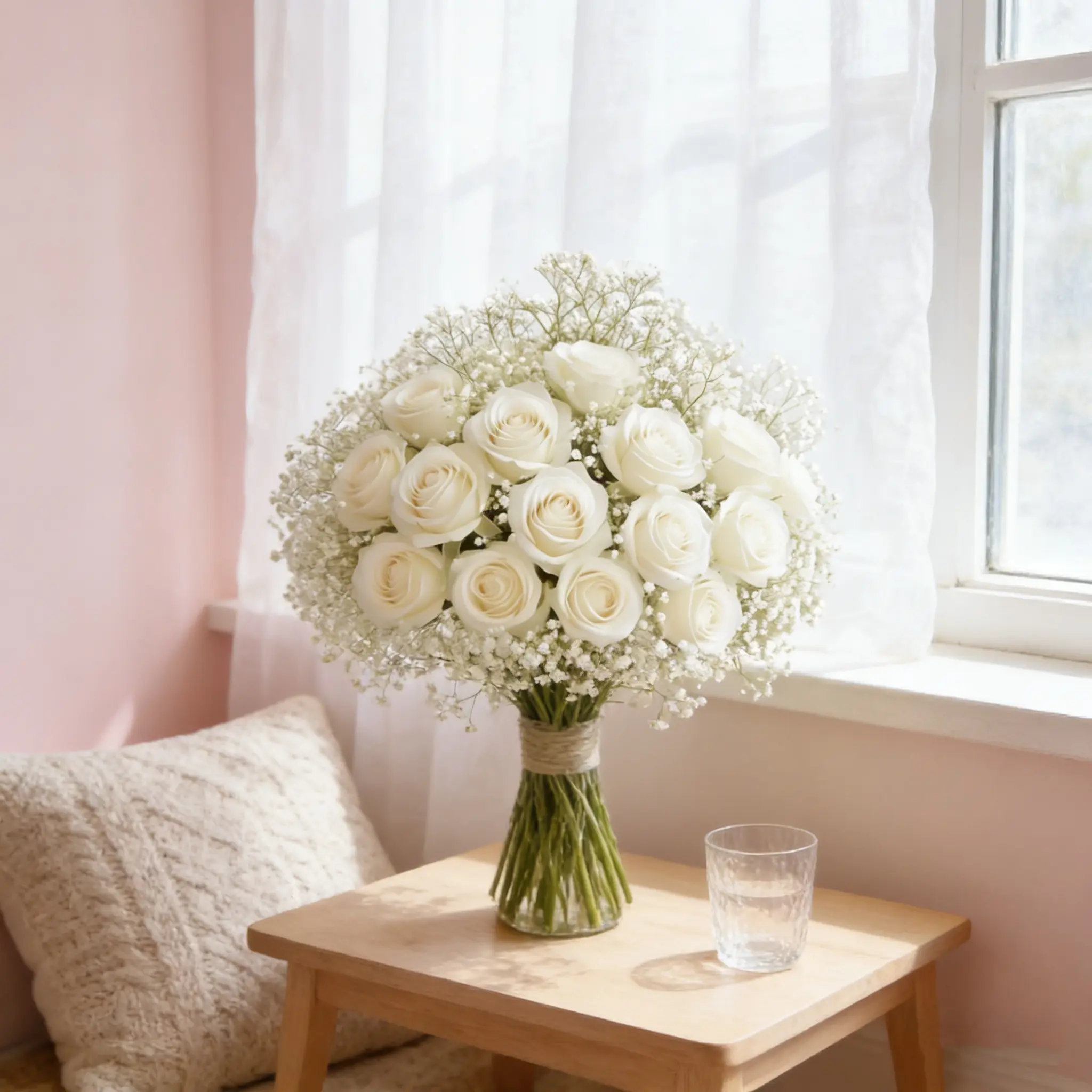 55pcs Artificial Decorative Flower Arrangement (40 Starflowers + 15 Roses), Home Decor, Fake Flowers, Farmhouse Style, Centerpiece, Perfect for Living Room, Bedroom, Wedding Party