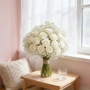 55pcs Artificial Decorative Flower Arrangement (40 Starflowers + 15 Roses), Home Decor, Farmhouse Style, Centerpiece, Perfect for Living Room, Bedroom, Wedding Party