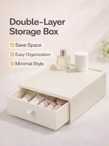 Double-Layer Aesthetic Drawer Organizer, Minimalist Desktop Storage Box for Small Spaces, Space-Saving Office Furniture with Easy Organization