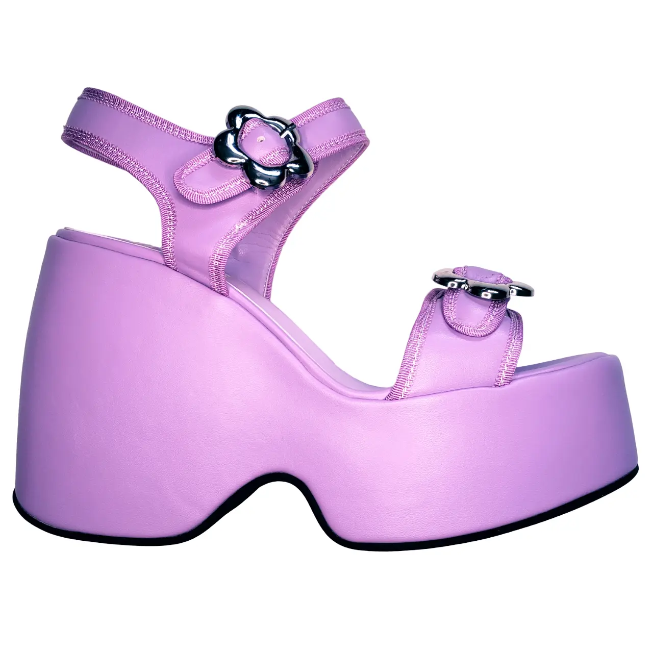 Purple Flower Platform Sandals, platform shoes, lavender purple, lillac, retro, 70's, 60's, chunky, strappy