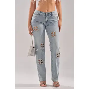 DIVINE FEMININE ENERGY RHINESTONE DETAIL JEANS
