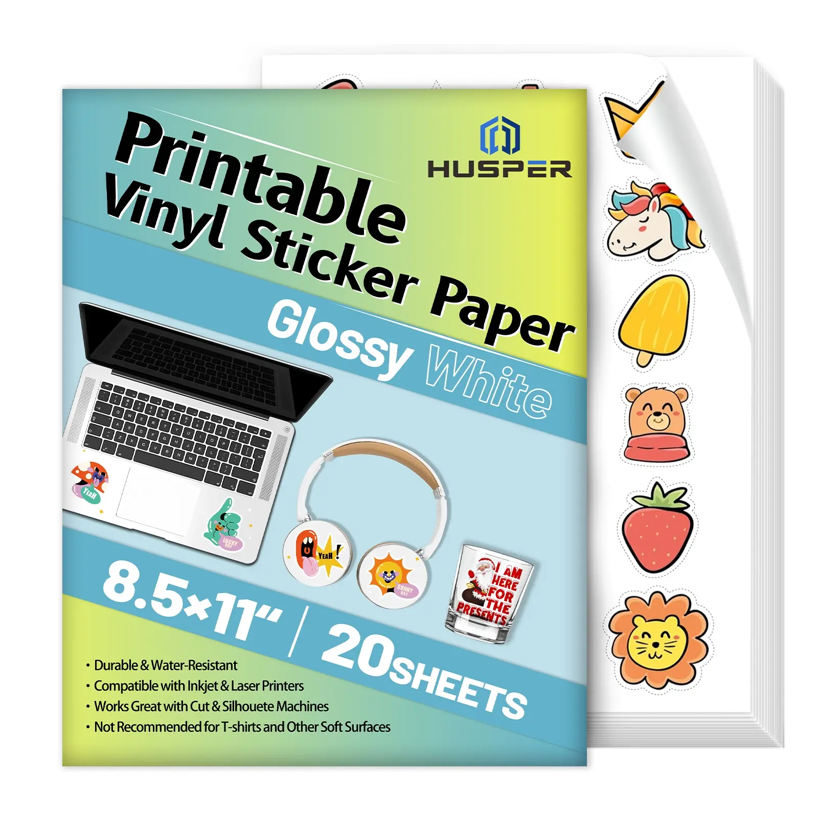 ESHANG 20 Sheets Glossy Vinyl Sticker Paper, Decorative Stickers ...