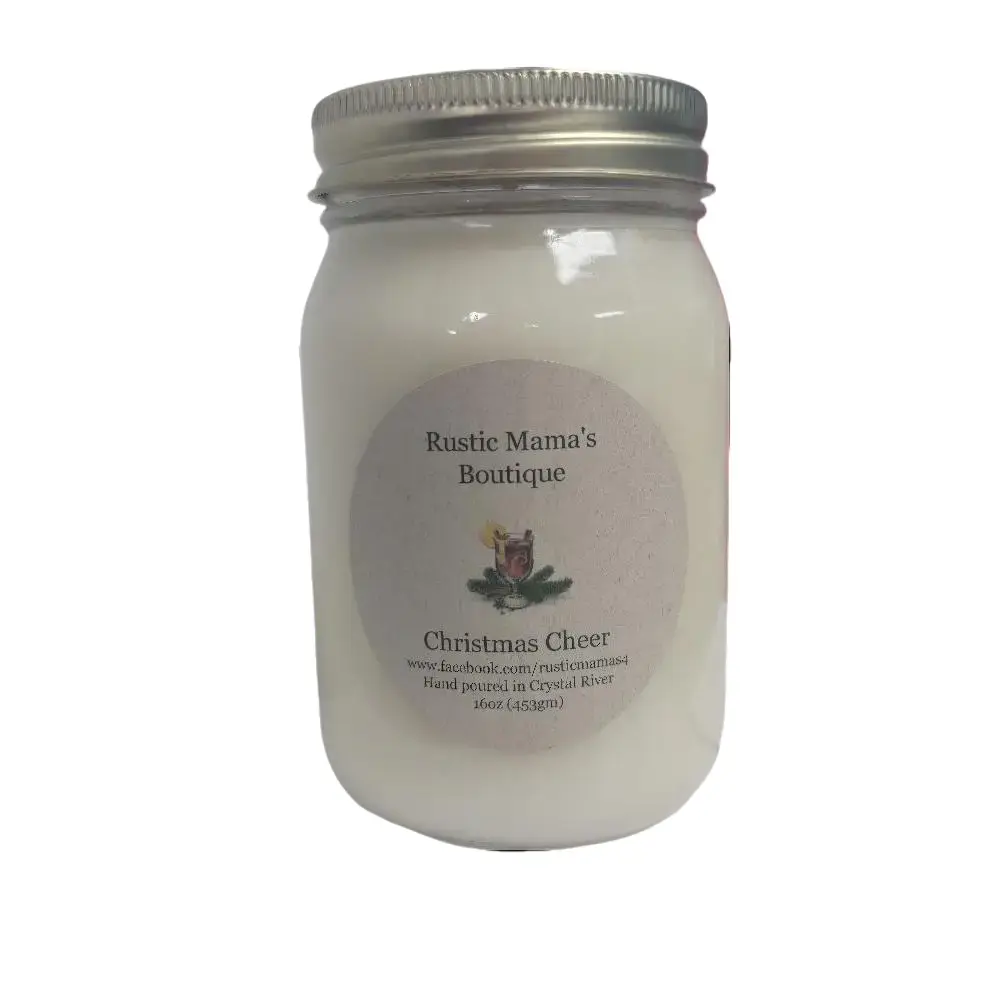 Rustic Mama's Boutique Christmas Cheer Soy Candle - 100% Hand Poured, 16oz (453g), Metal Lid Jar, 125 Hours Burn Time, Single Unit, Made in Crystal River