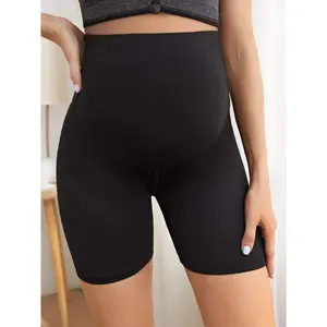 Black Summer Maternity Leggings with Abdominal Support, Casual Stretchy Versatile Sports Maternity  Shorts, Three-Point Length