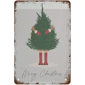 Merry Christmas Print Poster,Christmas Tree,Christmas,Elves Gift, Winter,Christmas Decorations,Advent Retro Metal Tin Sign Vintage Aluminum Sign for Home Coffee Wall Decor 12 x 8 Inch