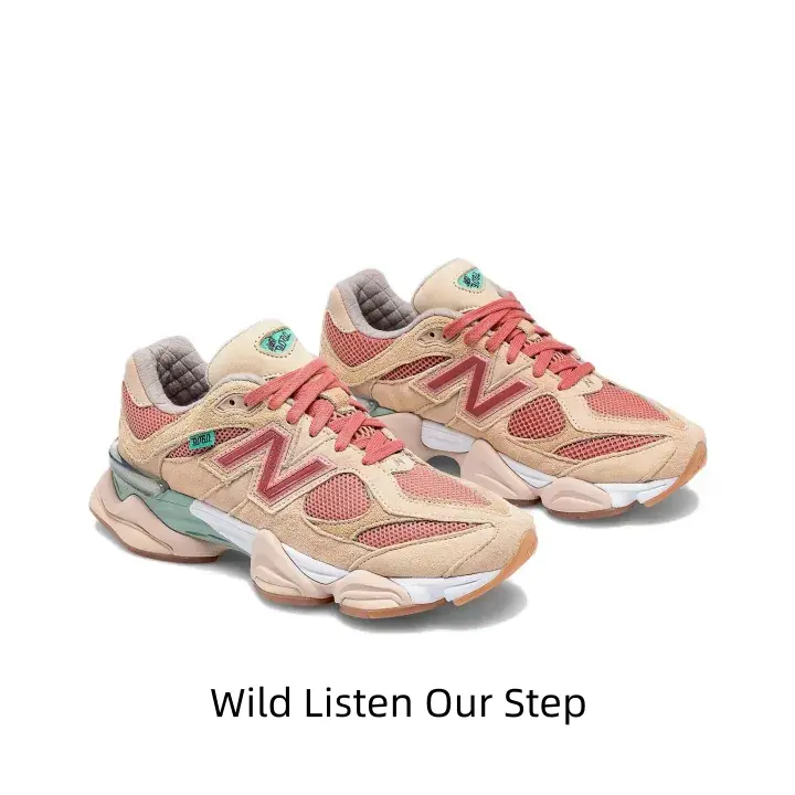 Cozy retro chunky dad sneakers, beige suede and brick red mesh, sculpted multi-layer wavy sole. Gentle warm tone elevates laid-back urban street outfits.
