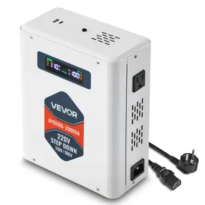 VEVOR Step Down Voltage Converter, 2000VA, Heavy Duty Voltage Power Converter, 220V to 110V Power Transformer, with 2 US Outlets, USB Output, LCD Display, Temperature Protection, for 110V Appliances