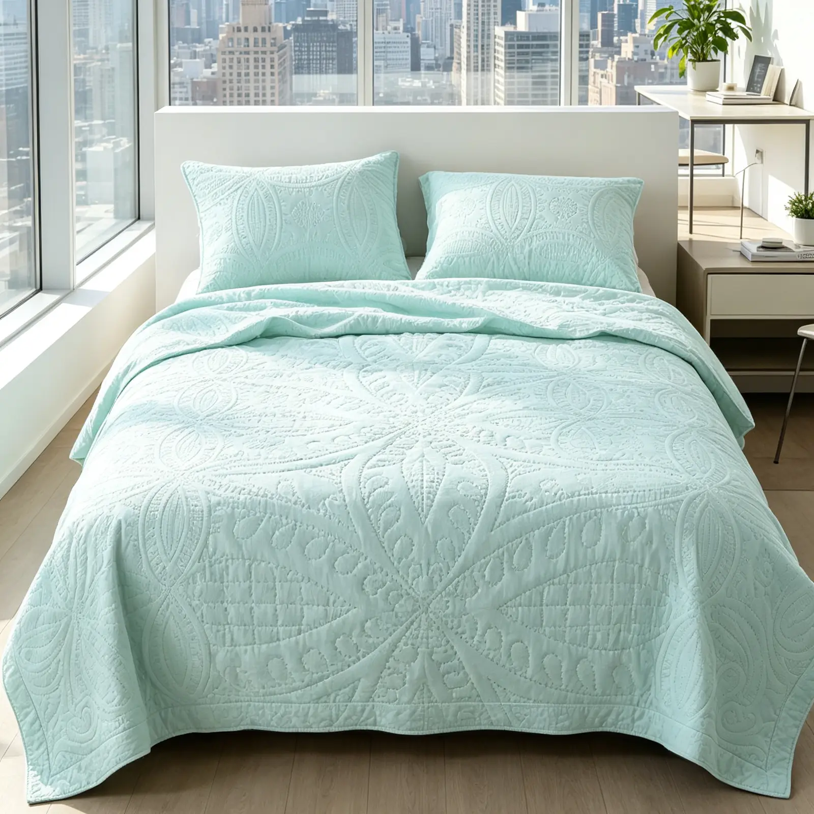 【Summer Sales Deals】Light Blue Ultrasonic Quilt Set, 3 Piece Queen Size Bedding, Lightweight Soft Coverlet, Stitch-Free Modern Bedspread for All Seasons, Machine Washable