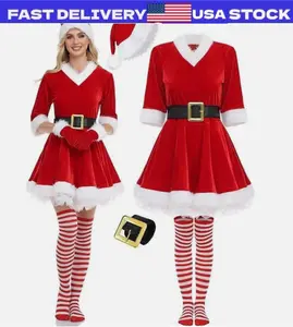 Mrs Claus Costume Adult Christmas Xmas Santa Fancy Outfit Dress + Belt + Hat Set