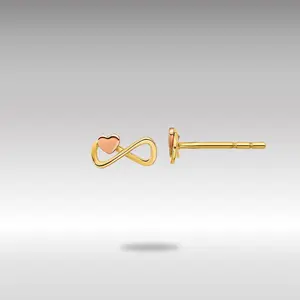 14K Gold Two-tone Infinity with Heart Post Earrings - Model YE2023
