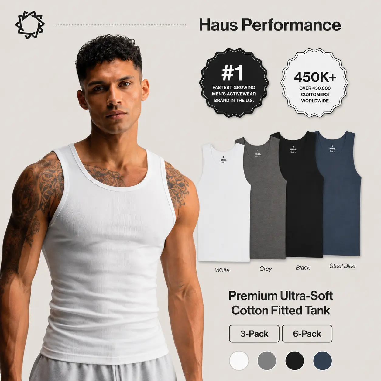 Haus | Premium Ultra-Soft Cotton Fitted Tanks 3 Pack / 6 Pack Haus | Premium Ultra-Soft Cotton Fitted Tanks 3 Pack / 6 Pack