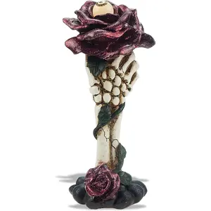 Skeleton Hand Holding Rose Gothic Valentines  Day of The  LED Skull Rose Goth  Decor 8.5 Tall