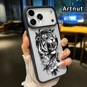 Clear Magnetic Phone Case for iPhone 17 Pro Max 16 Plus 15 14 13 12 11 Air E Tiger in Bloom Floral Pattern Acrylic Hard Back Soft Silicone Edge Anti-Fall Cover Shell for boy girl