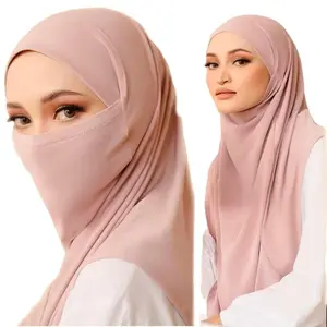 Lightweight Breathable Polyester Women's Headscarf & Plain Masked Base for Muslim Women - Double-Layer Double-Layer Construction in Paisley Scarf