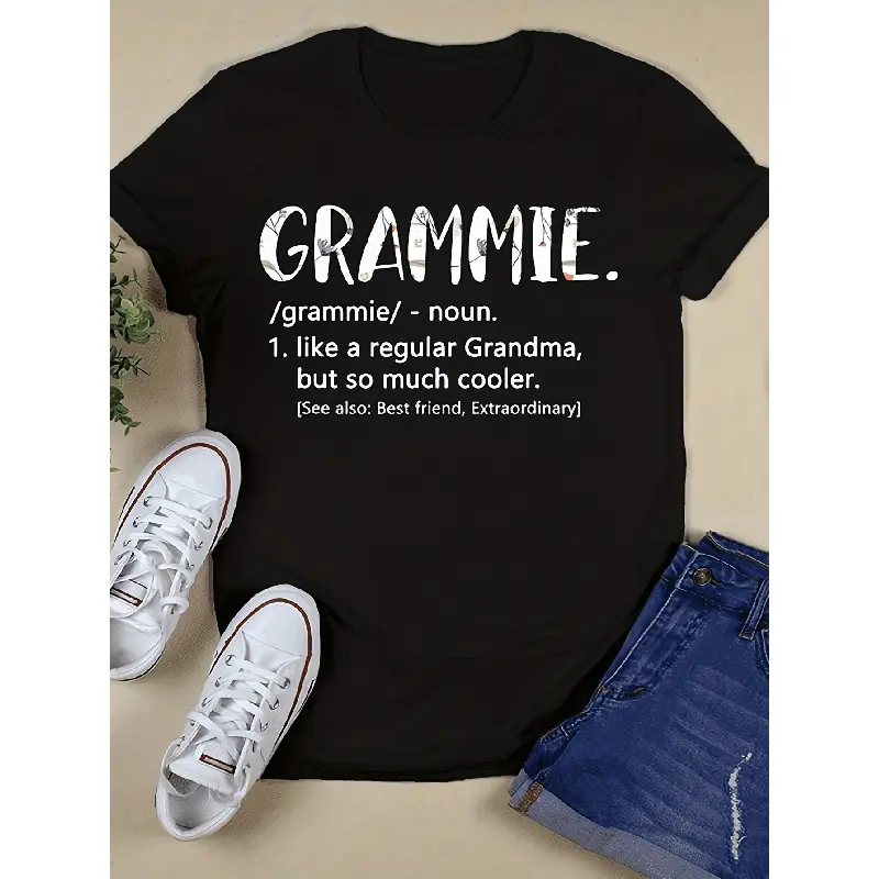 Casual Grammie Letter Print T-Shirt for Women, Vintage Short Sleeve Round Neck Tops for Summer, Mother's Day Gift, Shortsleeve, Letters T-Shirts, Slogan T-Shirts