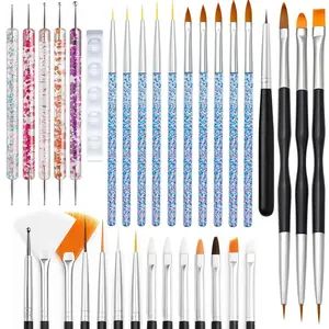 34pcs Nail Art Brushes Set – 15 Nail Brushes, 5 Dual-Ended Dotting Pens, 5 Liner Brushes, 5 Carving Brushes, Brush Holder & 3 Dual-Ended Nail Art Pens – Tools for Gel, Acrylic, DIY Design