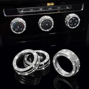 TOMALL Bling Car AC Knob Covers Compatible with VW Jetta Atlas Taos Tiguan Golf R Passat Center Console Air Conditioning Knob Button Cover AC Climate Control Cap Radio Switch Trim Interior Ring Decor