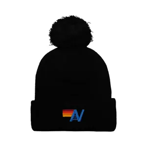 LOGO POM RIB BEANIE - BLACK
