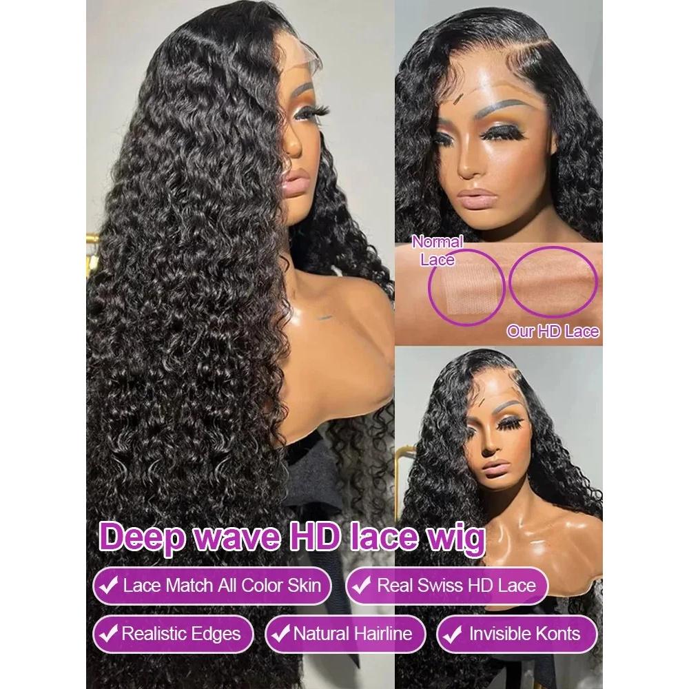 360 Lace Front Wigs Human Hair Hidden Strap Deep Wave Lace Frontal Wig Pre Plucked Drawstring Wig Human Hair 180 Density HD Full Lace Front 360 Glueless Wigs for Women